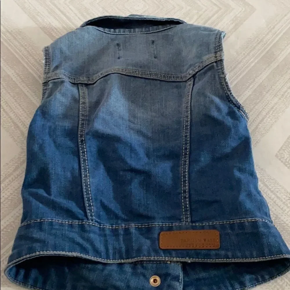 Zara Girls Blue Distressed Denim Button Vest